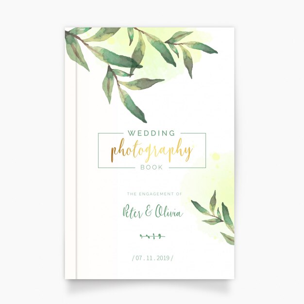 Wedding Photography Book with Watercolor Leaves