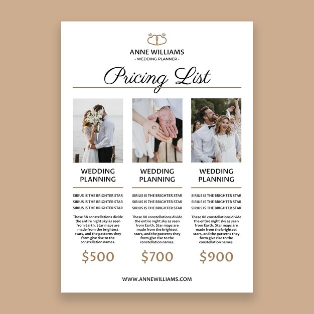 Wedding planner price list template