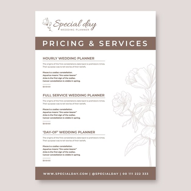 Wedding planner price list template