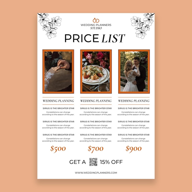 Wedding planner price list template