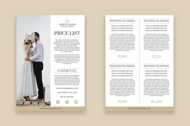 Wedding planner price list template