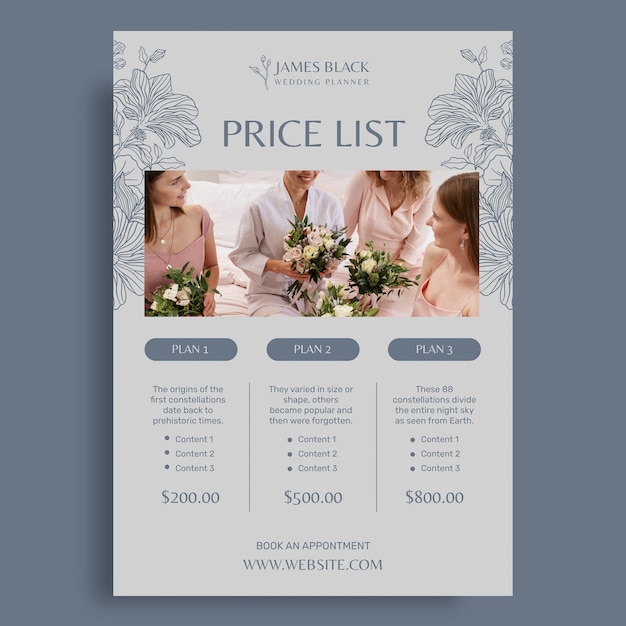 Wedding planner price list template