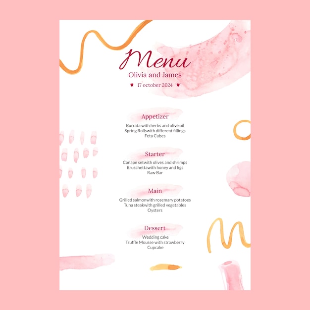 Wedding planning menu template