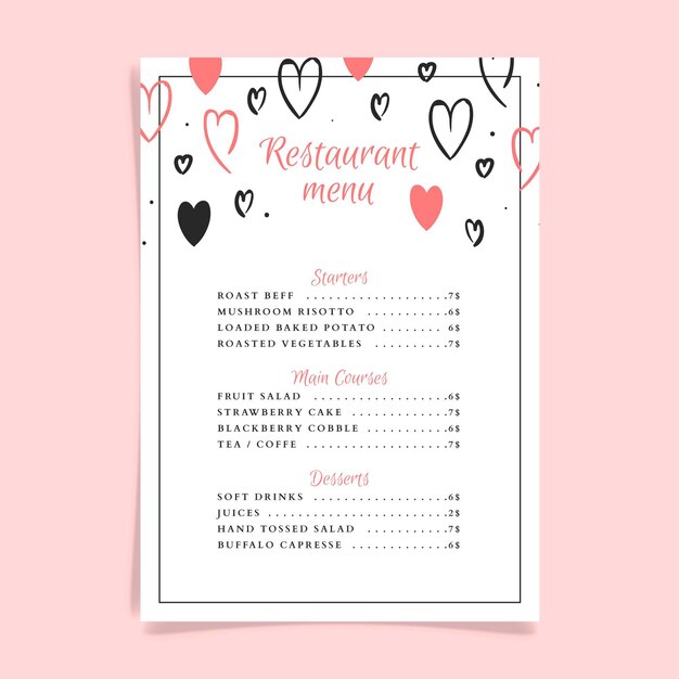 Wedding restaurant menu template