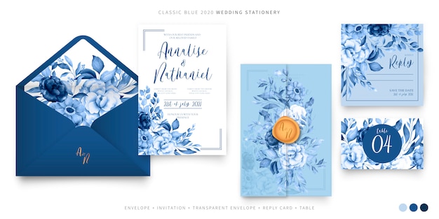 Wedding set template in classic blue