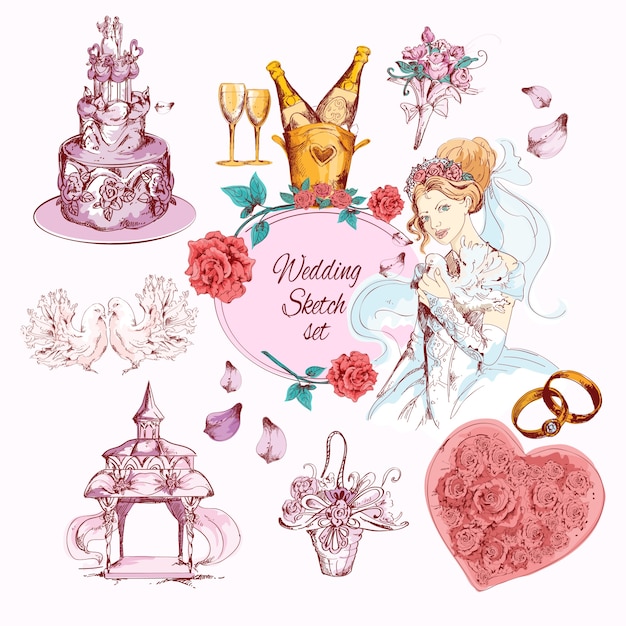 Free Vector wedding sketch colored