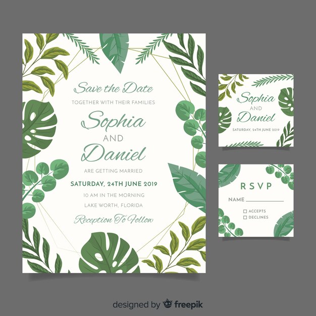 Wedding stationery template in flat design