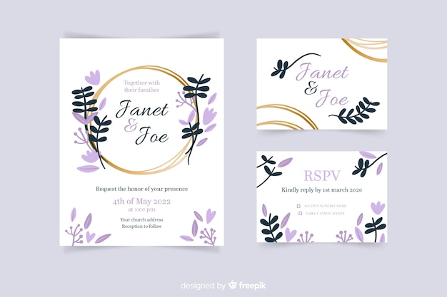 Wedding stationery template in flat design