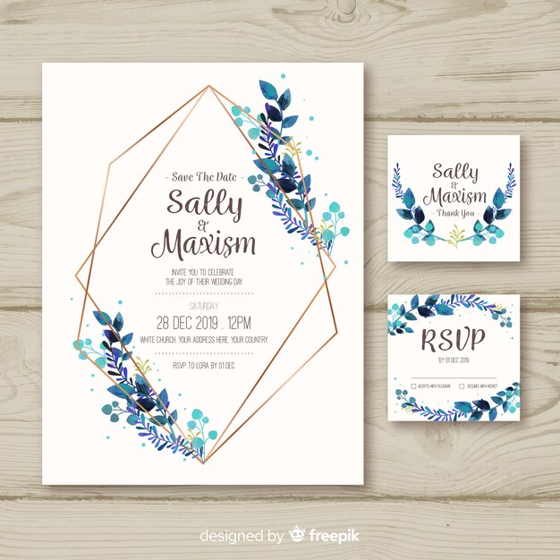 Wedding stationery template in flat design