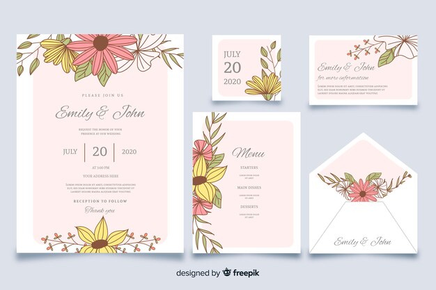 Wedding stationery template in flat design