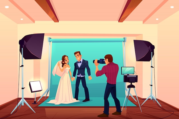 Free Vector wedding studio photo shoot with bride and groom