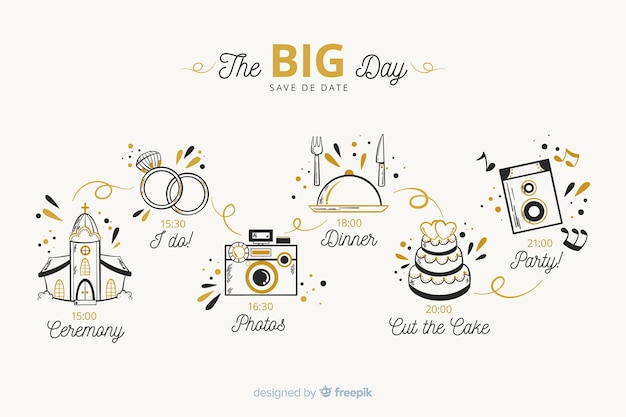 Free Vector wedding timeline in hand drawn style