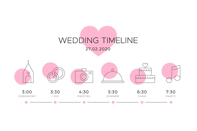 Wedding timeline with pink heart motif