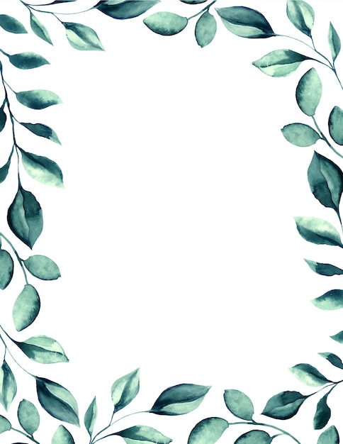 Wedding Watercolor Green Leaves Frame.