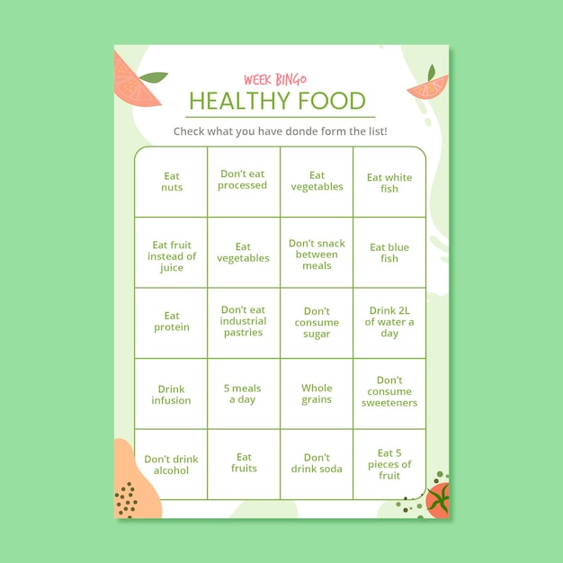 Week meal bingo card worksheet