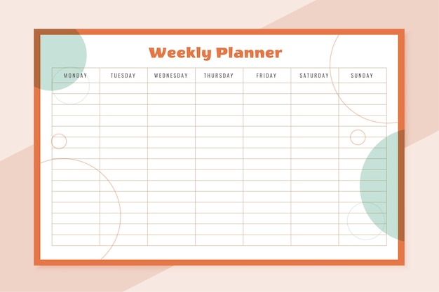 Week organizer planner template design