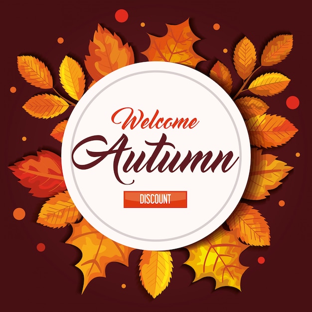 welcome autumn with seal and leaves banner