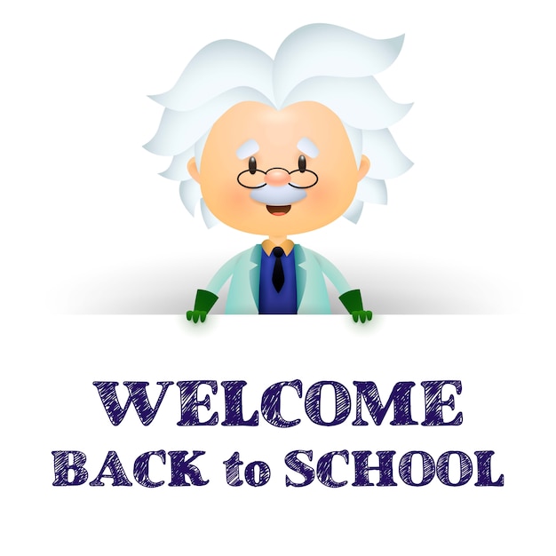 Welcome back to school. Cartoon professor character