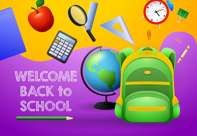 Free Vector welcome back to school design. green backpack