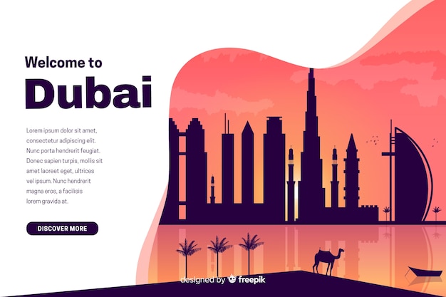 Welcome to dubai landing page with illustrations 