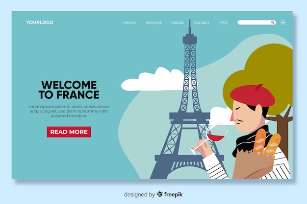 Free vector welcome to france landing page template