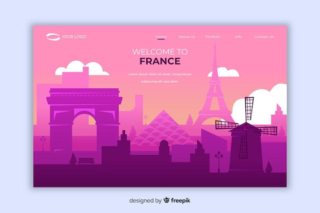 Free Vector welcome to france landing page