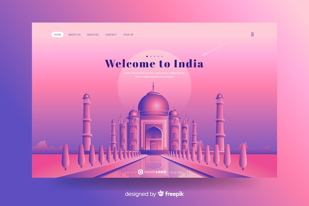 Welcome to india landing page with taj mahal