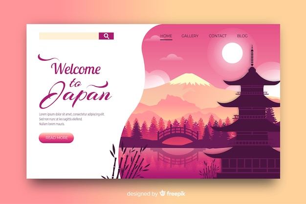 Free Vector welcome to japan landing page template