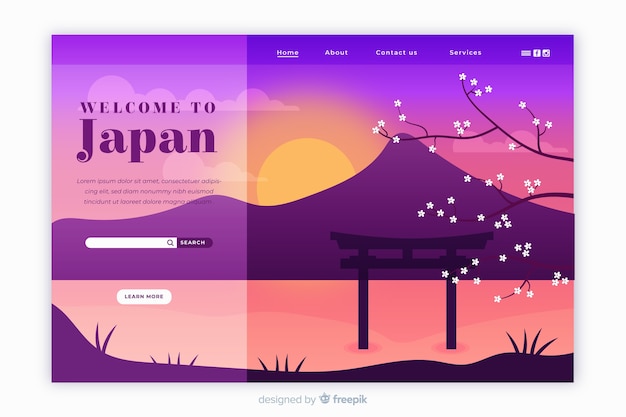 Free Vector welcome to japan landing page template