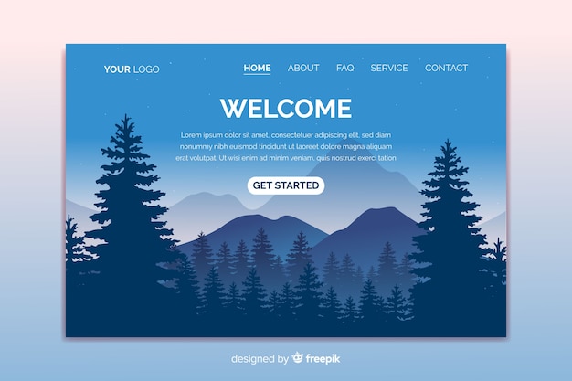 Welcome landing page template with landscape