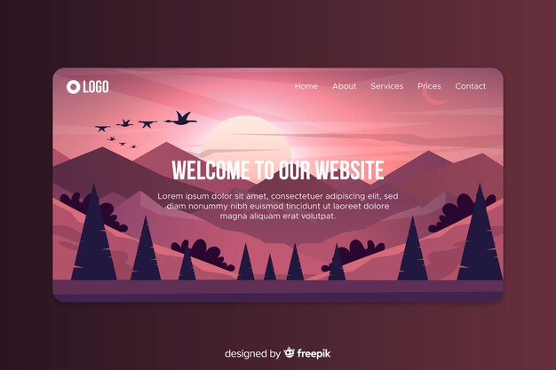 Welcome landing page template with landscape