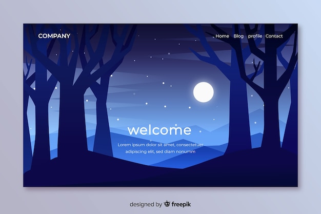 Free Vector welcome landing page template with landscape