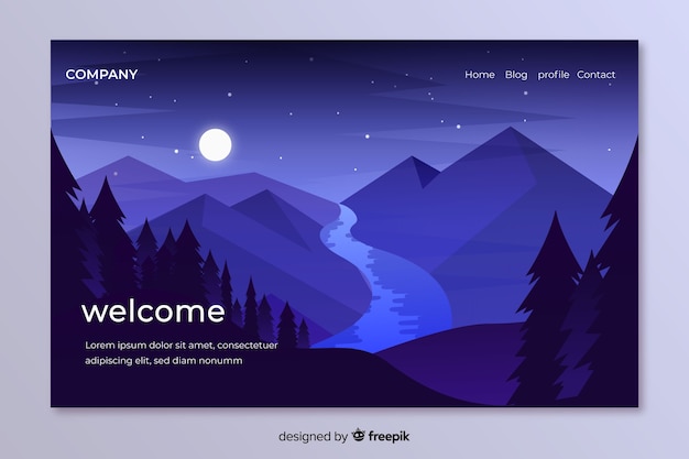 Welcome landing page template with landscape