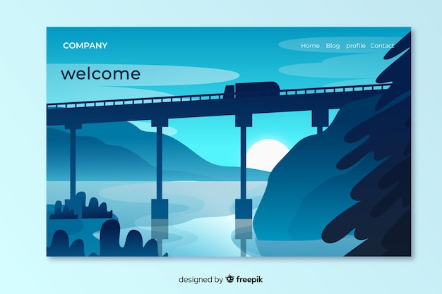 Free Vector welcome landing page template with landscape