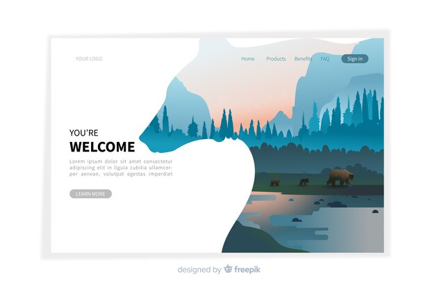 Welcome landing page template with landscape