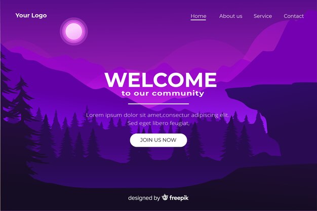 Welcome landing page template with landscape