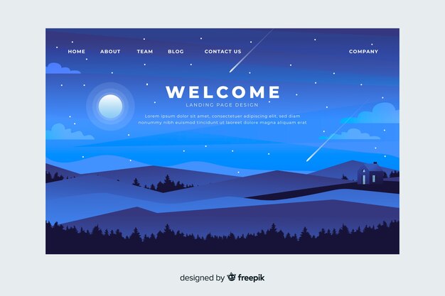 Welcome landing page template with landscape