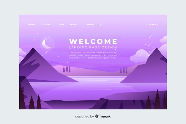 Welcome landing page template with landscape