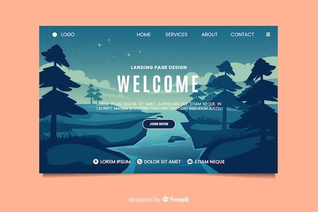 Free Vector welcome landing page template with landscape