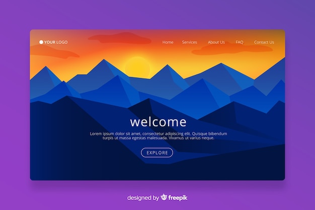 Welcome landing page template with landscape