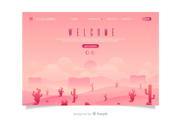 Welcome landing page template with landscape