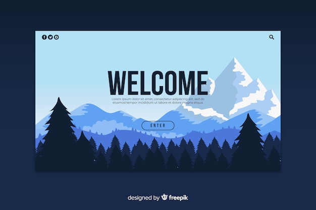 Welcome landing page with gradient landscape