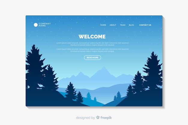 Welcome landing page with gradient landscape