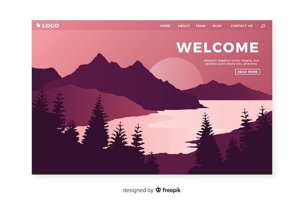 Welcome landing page with gradient landscape