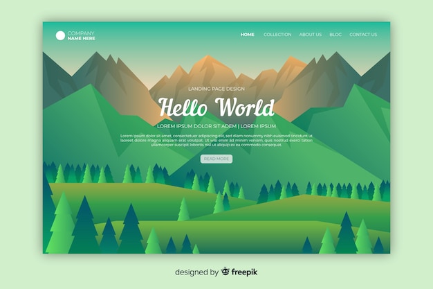 Free Vector welcome landing page with green gradient landscape