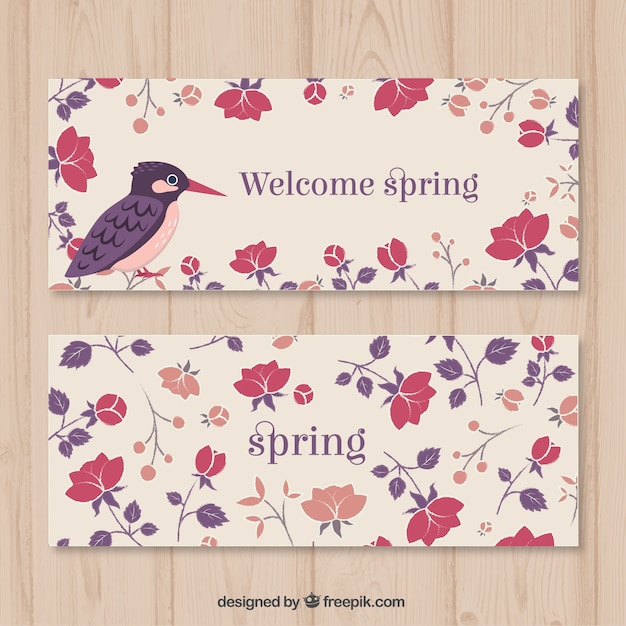 Free Vector welcome spring floral banners