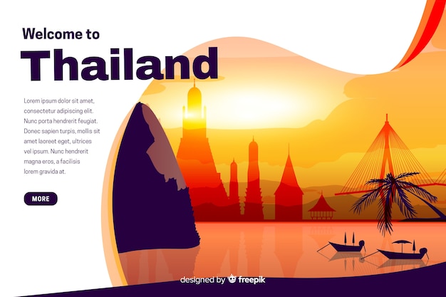 Free Vector welcome to thailand landing page with illustrations 