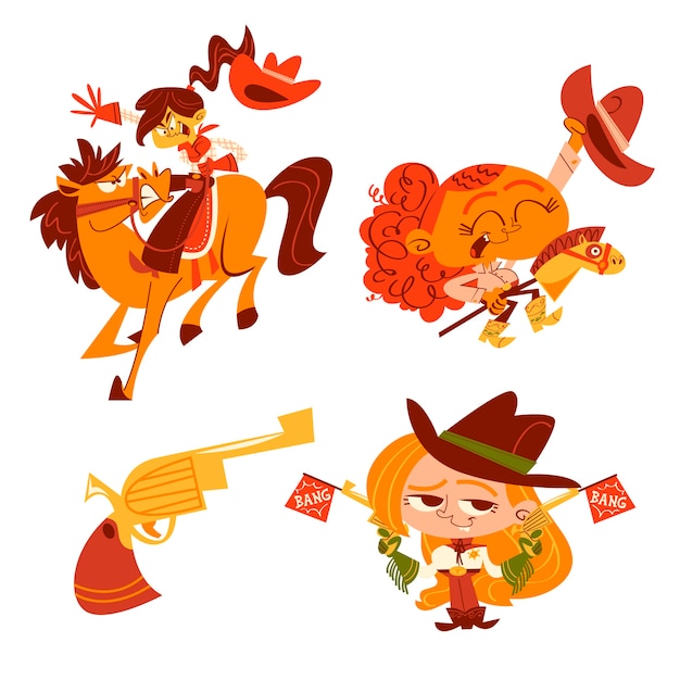 Western sticker collection in cartoon style