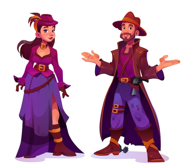 Free Vector western style characters in traditional clothes