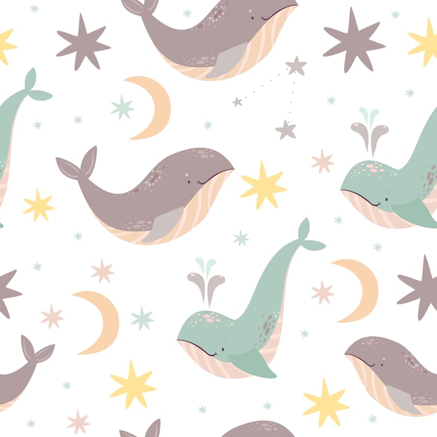 whales seamless pattern